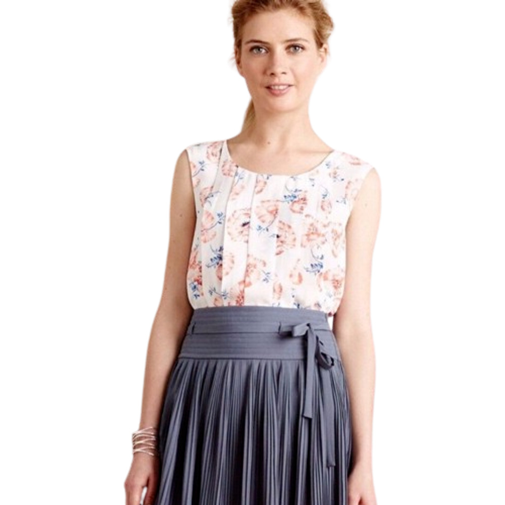 MEADOW RUE x Anthro Pleated Petals Floral Blouse Tank Top